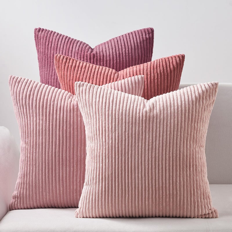 Topfinel Pink Throw Pillow Covers 16x16 Inch Set of 4 Soft Farmhouse Corduroy Decorative Cushion Cover Square Cute Pillow Case for Gril's Bedroom Couch Sofa Living Room Spring Series Home Decor - Image 1